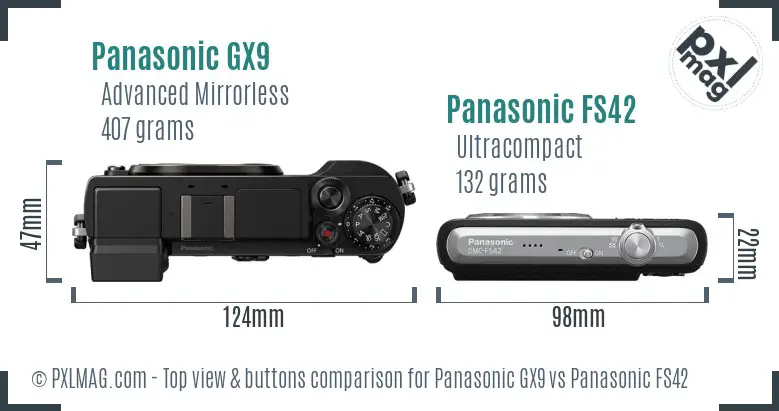 Panasonic GX9 vs Panasonic FS42 top view buttons comparison