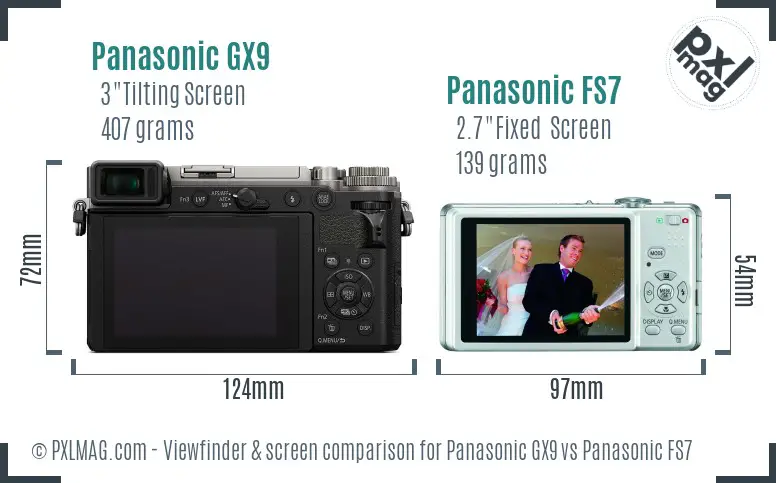 Panasonic GX9 vs Panasonic FS7 Screen and Viewfinder comparison
