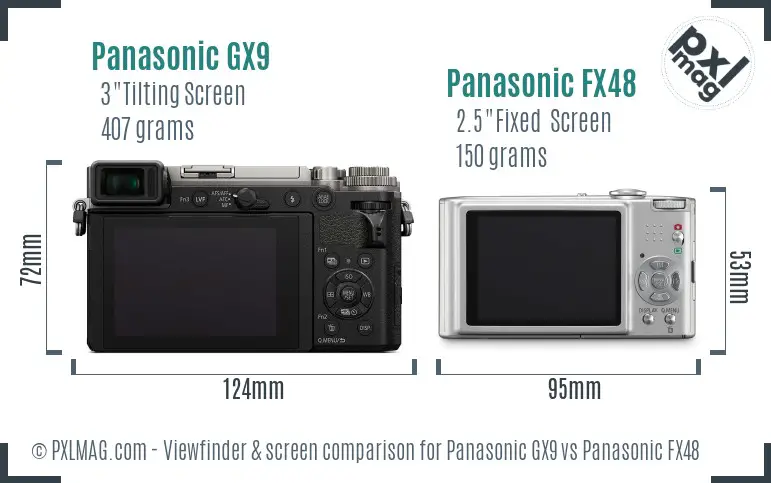 Panasonic GX9 vs Panasonic FX48 Screen and Viewfinder comparison