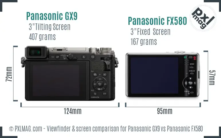 Panasonic GX9 vs Panasonic FX580 Screen and Viewfinder comparison