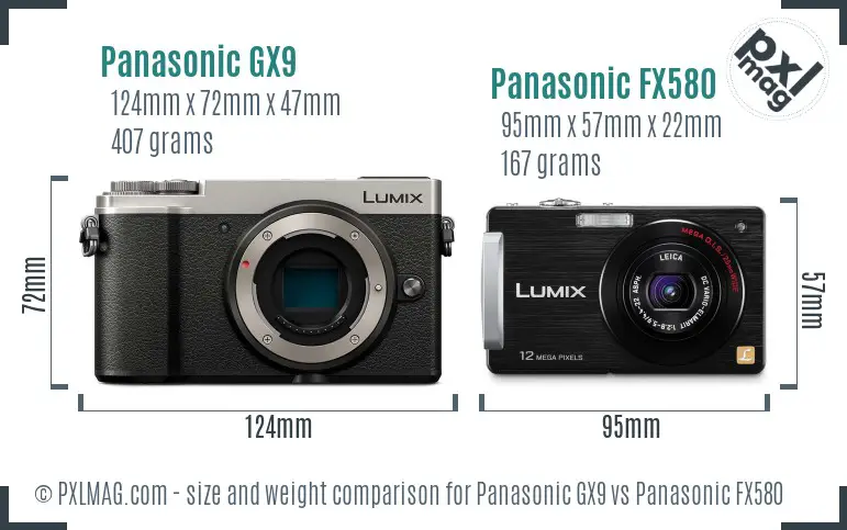 Panasonic GX9 vs Panasonic FX580 size comparison