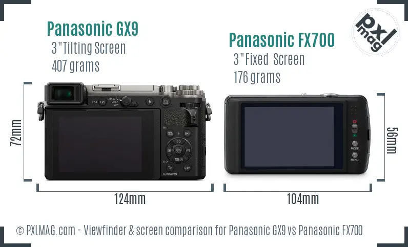 Panasonic GX9 vs Panasonic FX700 Screen and Viewfinder comparison