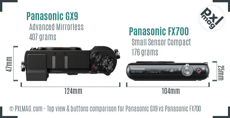 Panasonic GX9 vs Panasonic FX700 top view buttons comparison