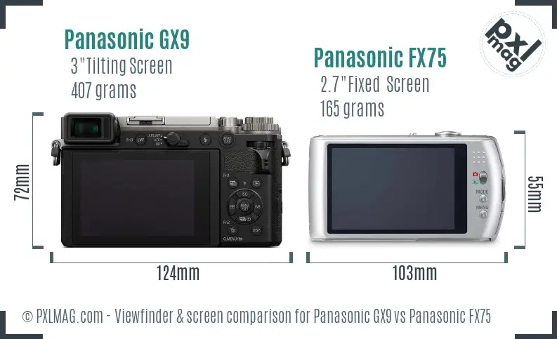 Panasonic GX9 vs Panasonic FX75 Screen and Viewfinder comparison