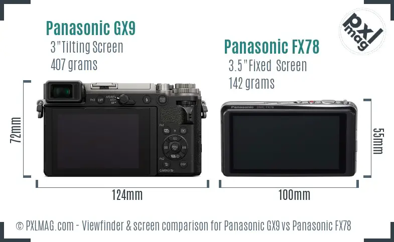 Panasonic GX9 vs Panasonic FX78 Screen and Viewfinder comparison