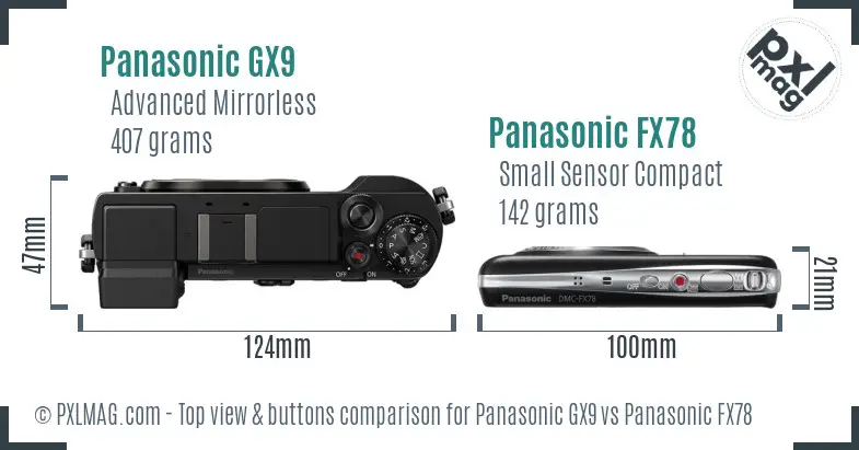 Panasonic GX9 vs Panasonic FX78 top view buttons comparison