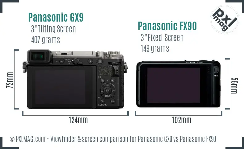 Panasonic GX9 vs Panasonic FX90 Screen and Viewfinder comparison