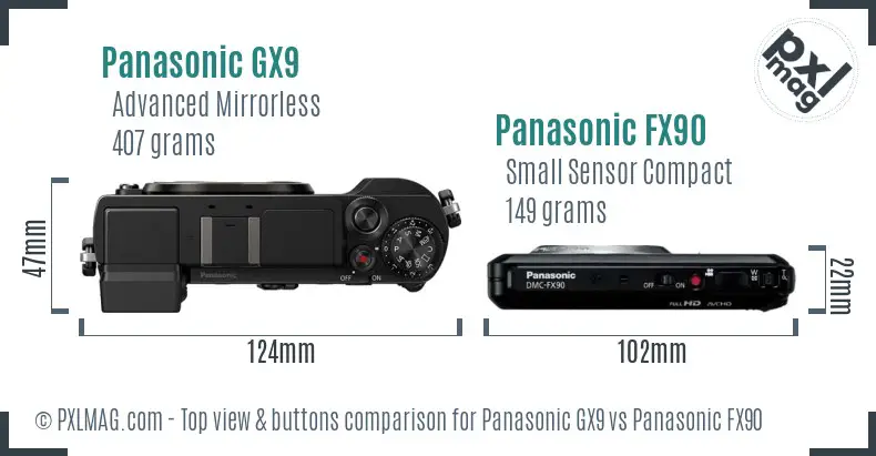 Panasonic GX9 vs Panasonic FX90 top view buttons comparison