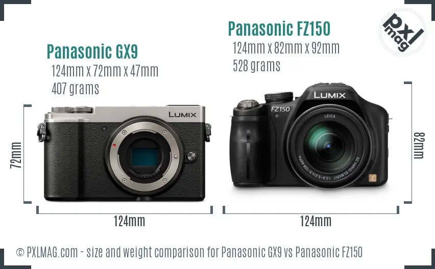 Panasonic GX9 vs Panasonic FZ150 size comparison