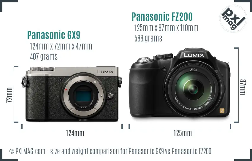 Panasonic GX9 vs Panasonic FZ200 size comparison