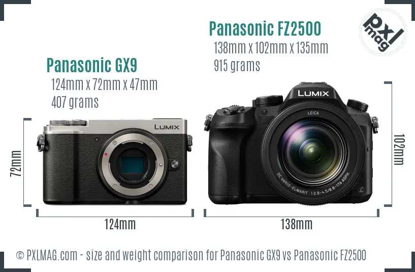 Panasonic GX9 vs Panasonic FZ2500 size comparison