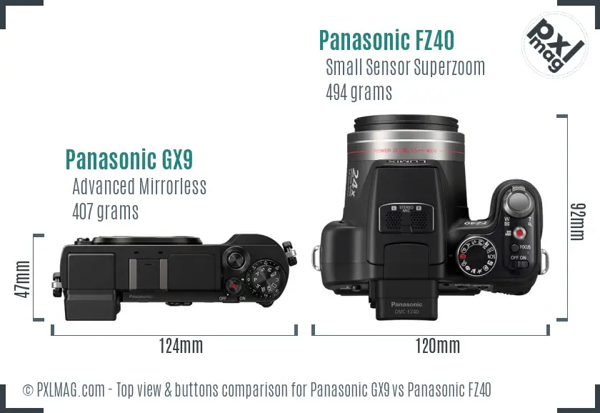 Panasonic GX9 vs Panasonic FZ40 top view buttons comparison