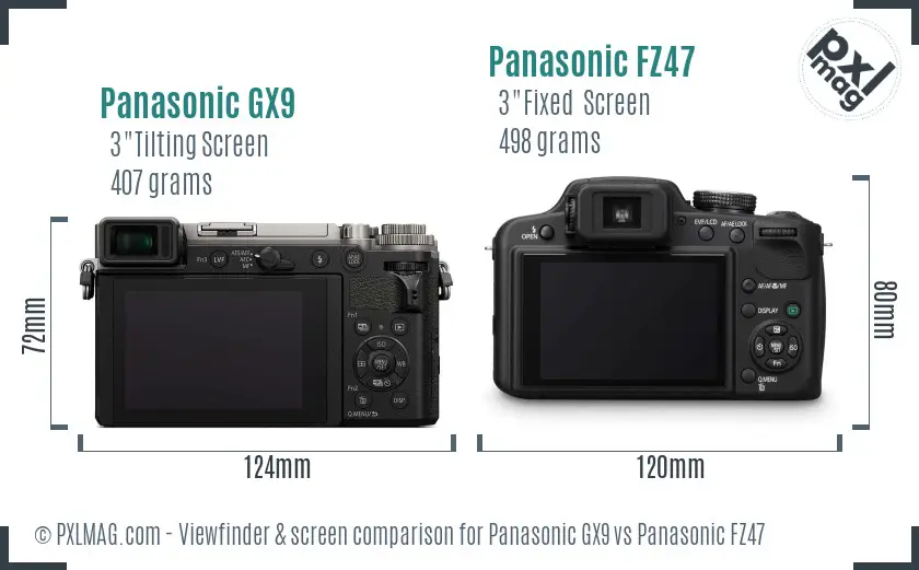 Panasonic GX9 vs Panasonic FZ47 Screen and Viewfinder comparison