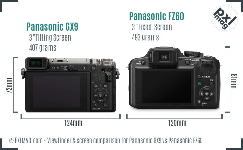 Panasonic GX9 vs Panasonic FZ60 Screen and Viewfinder comparison