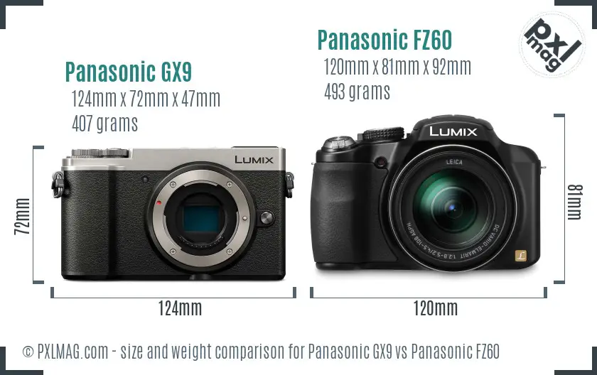 Panasonic GX9 vs Panasonic FZ60 size comparison