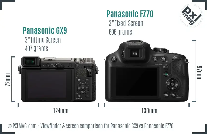 Panasonic GX9 vs Panasonic FZ70 Screen and Viewfinder comparison