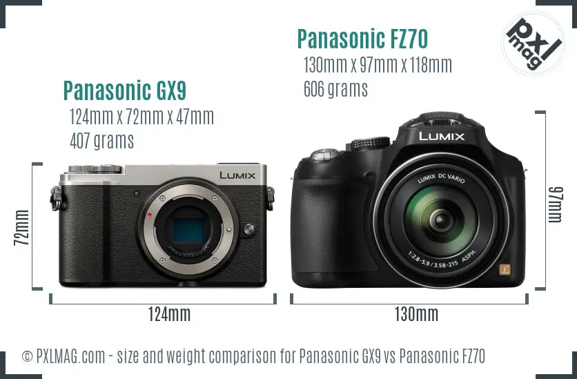 Panasonic GX9 vs Panasonic FZ70 size comparison