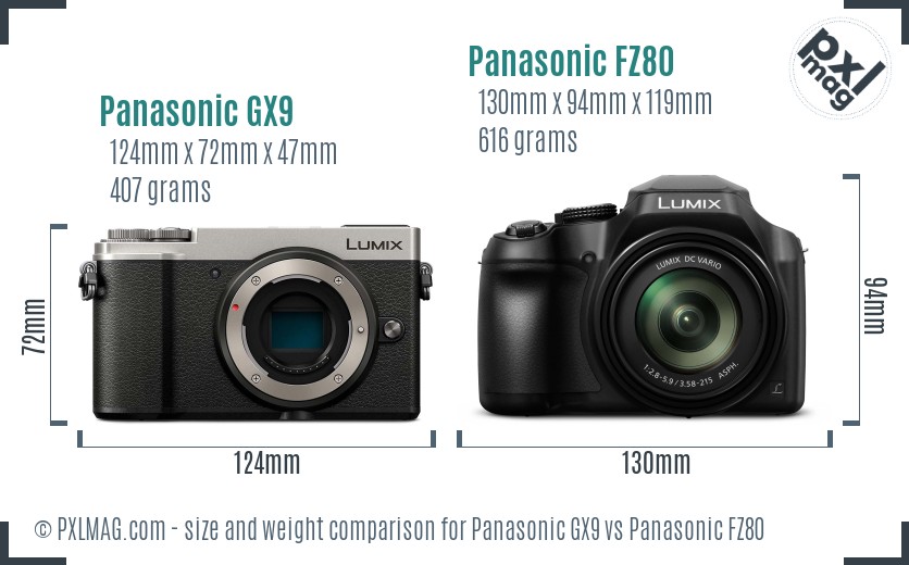 Panasonic GX9 vs Panasonic FZ80 size comparison