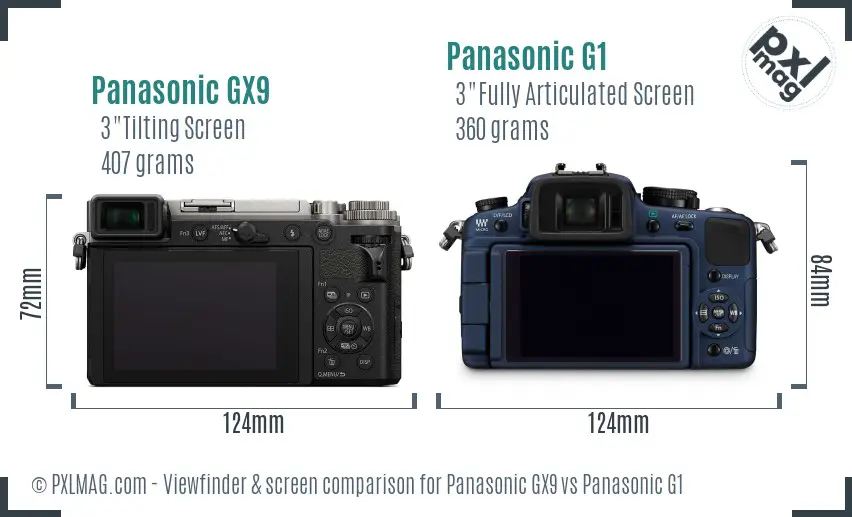 Panasonic GX9 vs Panasonic G1 Screen and Viewfinder comparison