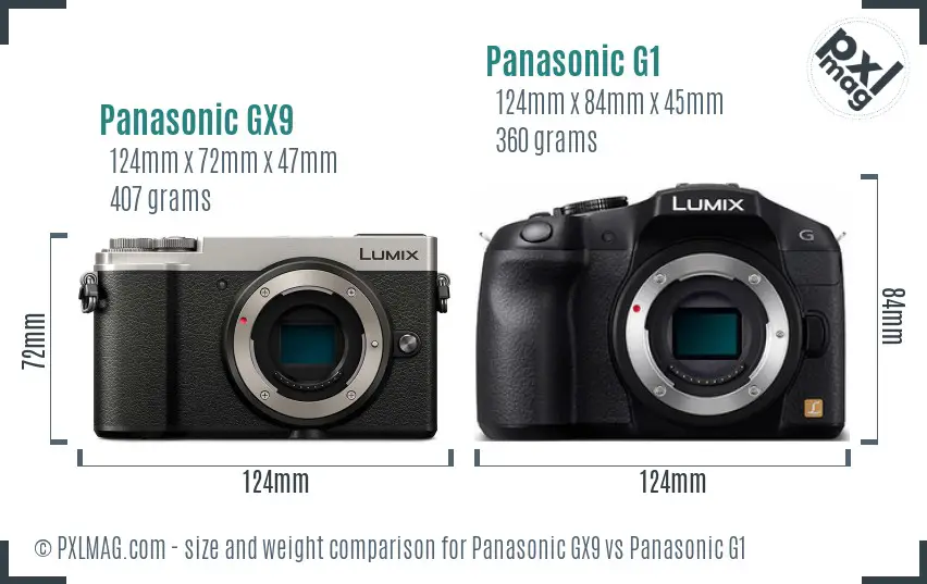 Panasonic GX9 vs Panasonic G1 size comparison