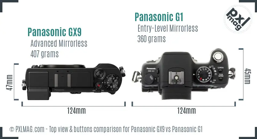 Panasonic GX9 vs Panasonic G1 top view buttons comparison