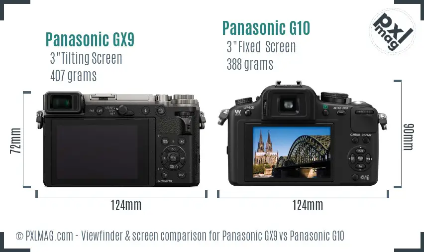 Panasonic GX9 vs Panasonic G10 Screen and Viewfinder comparison