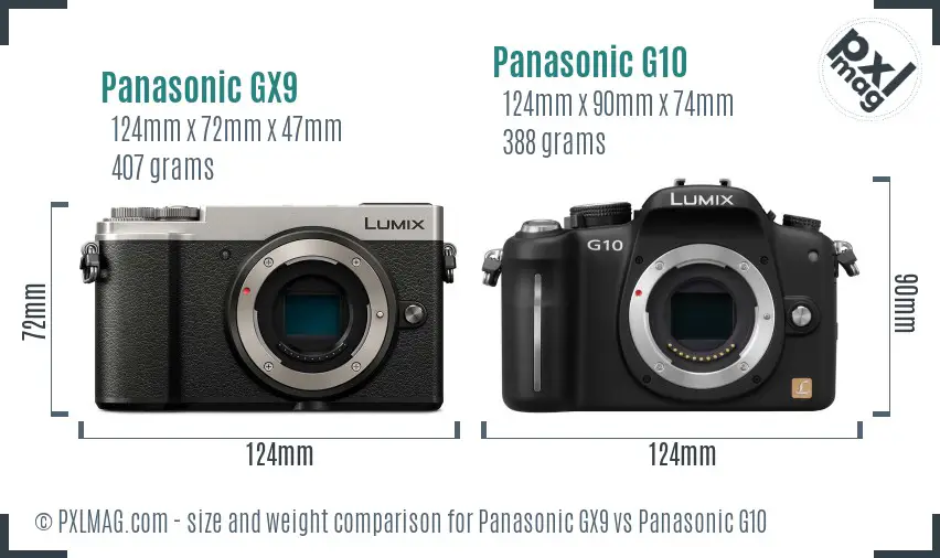 Panasonic GX9 vs Panasonic G10 size comparison