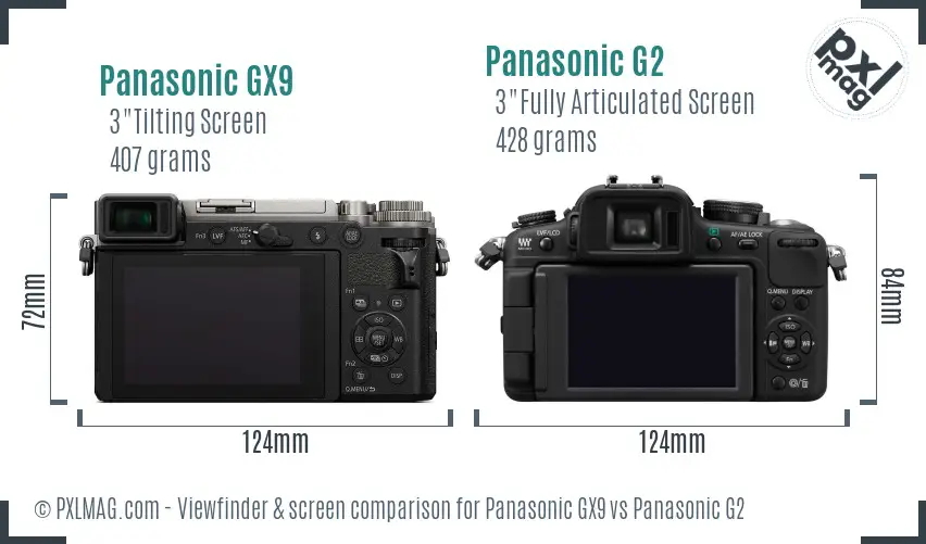 Panasonic GX9 vs Panasonic G2 Screen and Viewfinder comparison