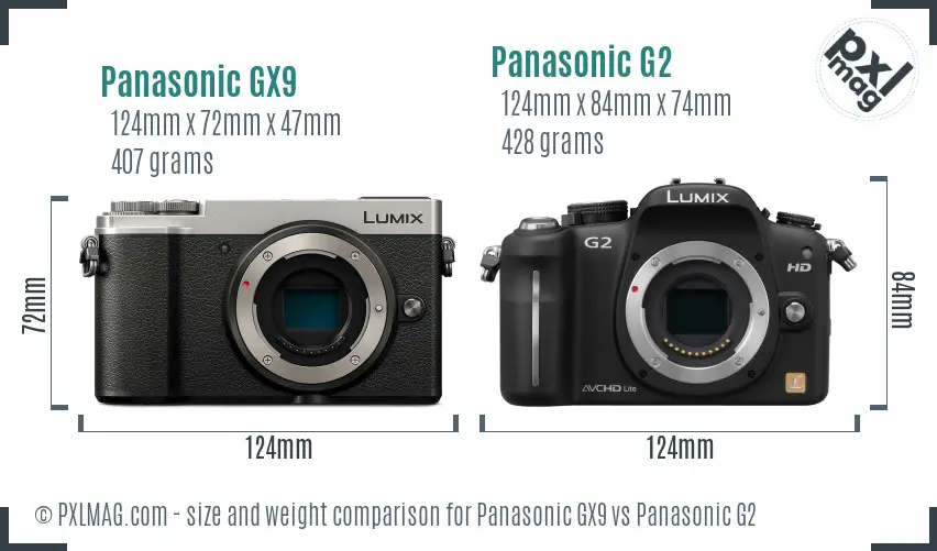 Panasonic GX9 vs Panasonic G2 size comparison