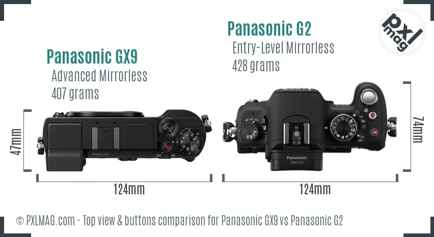 Panasonic GX9 vs Panasonic G2 top view buttons comparison