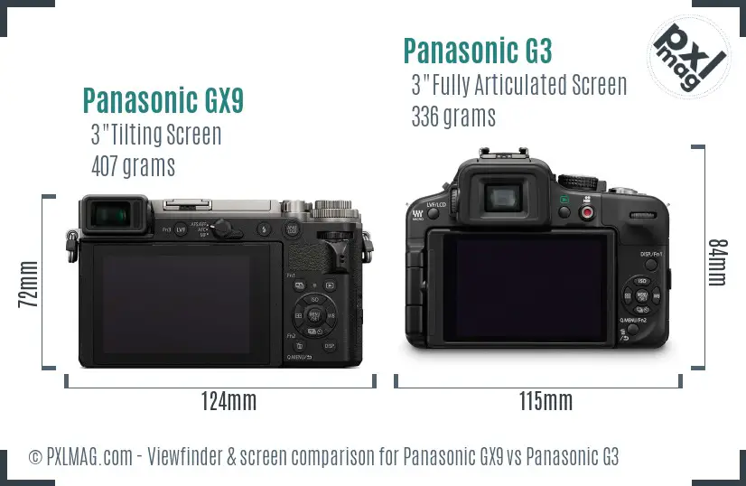 Panasonic GX9 vs Panasonic G3 Screen and Viewfinder comparison