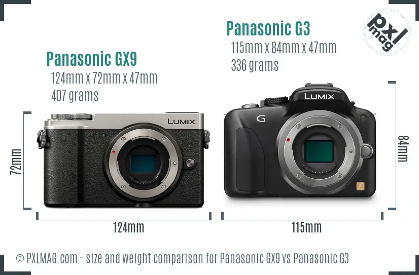 Panasonic GX9 vs Panasonic G3 size comparison