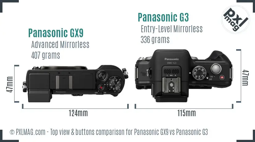 Panasonic GX9 vs Panasonic G3 top view buttons comparison