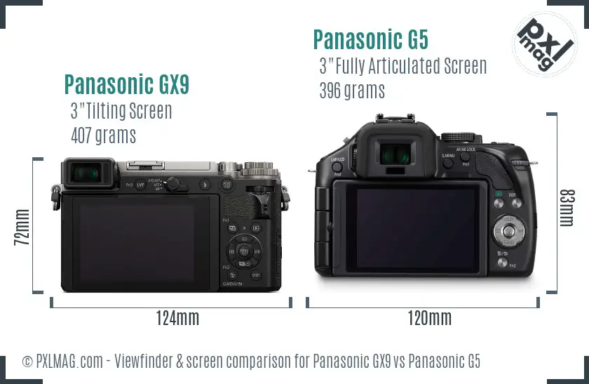 Panasonic GX9 vs Panasonic G5 Screen and Viewfinder comparison
