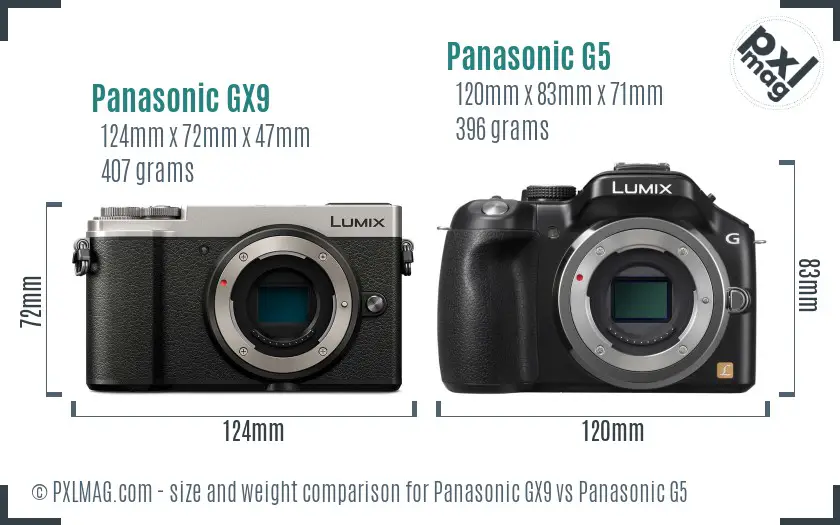 Panasonic GX9 vs Panasonic G5 size comparison