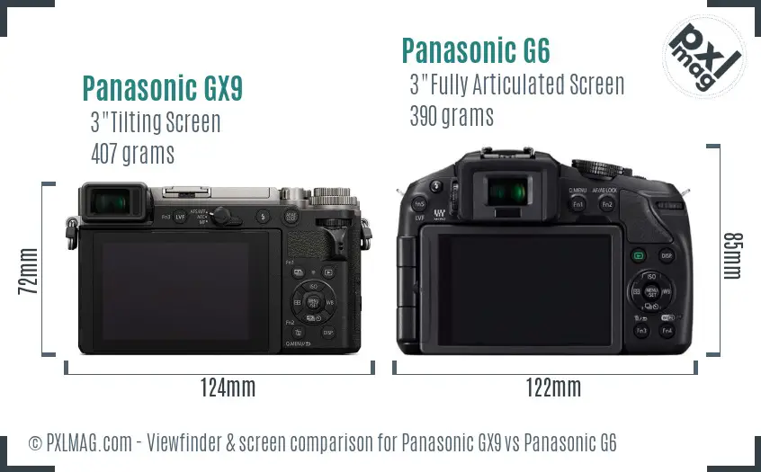 Panasonic GX9 vs Panasonic G6 Screen and Viewfinder comparison
