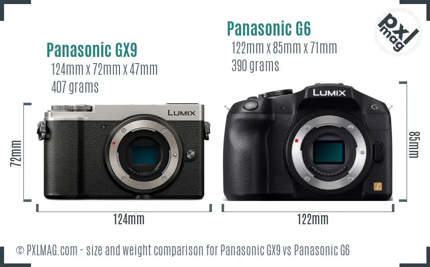 Panasonic GX9 vs Panasonic G6 size comparison