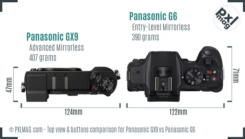Panasonic GX9 vs Panasonic G6 top view buttons comparison