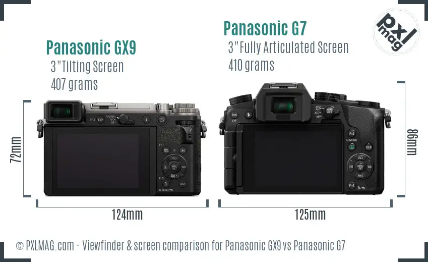 Panasonic GX9 vs Panasonic G7 Screen and Viewfinder comparison