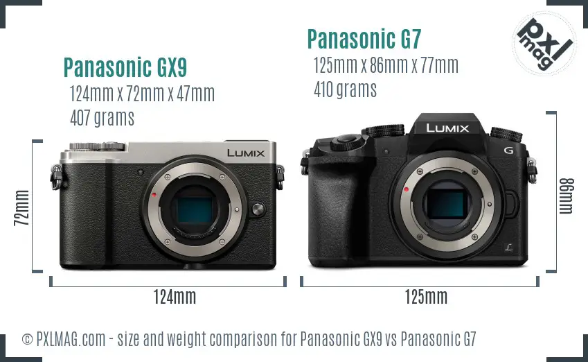 Panasonic GX9 vs Panasonic G7 size comparison