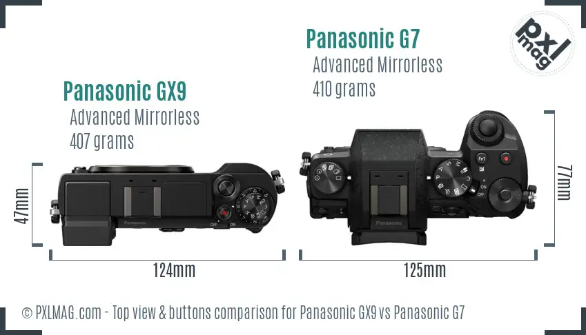 Panasonic GX9 vs Panasonic G7 top view buttons comparison