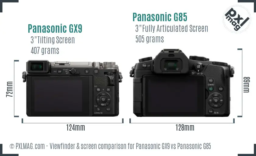 Panasonic GX9 vs Panasonic G85 Screen and Viewfinder comparison