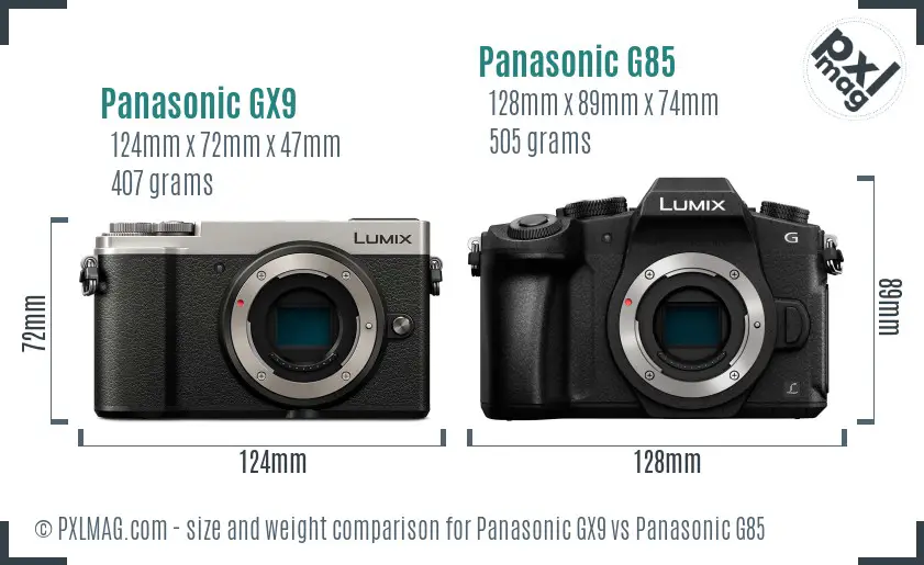 Panasonic GX9 vs Panasonic G85 size comparison