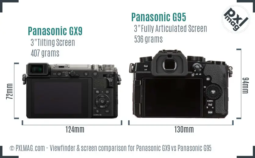 Panasonic GX9 vs Panasonic G95 Screen and Viewfinder comparison