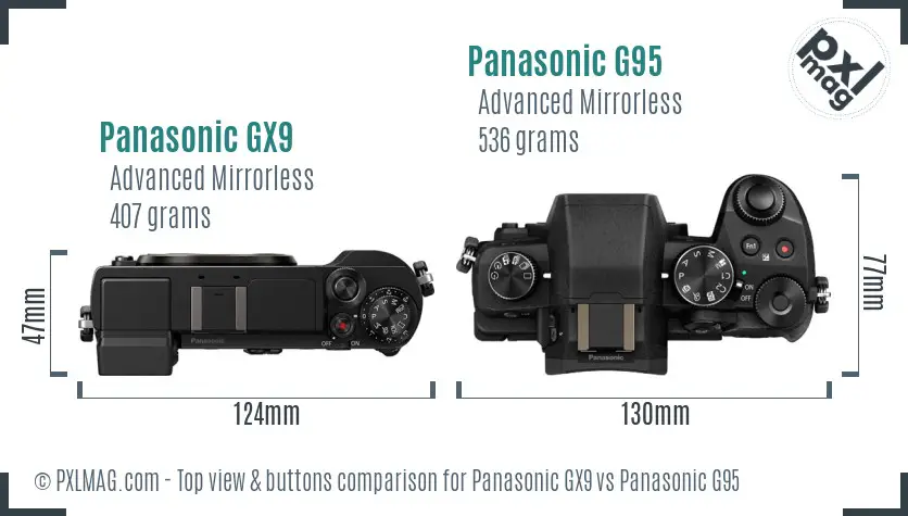 Panasonic GX9 vs Panasonic G95 top view buttons comparison