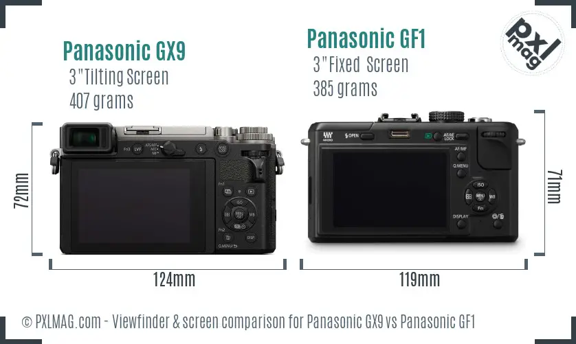 Panasonic GX9 vs Panasonic GF1 Screen and Viewfinder comparison