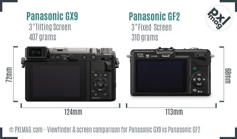 Panasonic GX9 vs Panasonic GF2 Screen and Viewfinder comparison