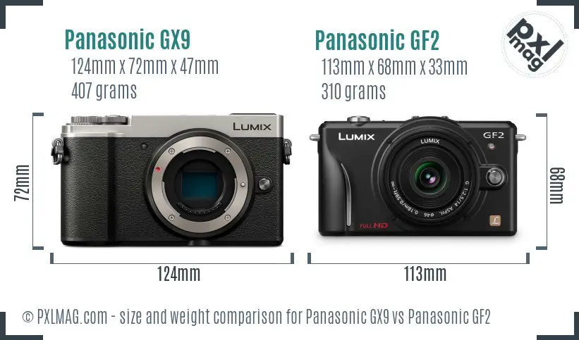 Panasonic GX9 vs Panasonic GF2 size comparison