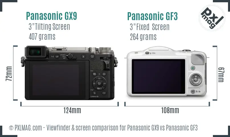 Panasonic GX9 vs Panasonic GF3 Screen and Viewfinder comparison
