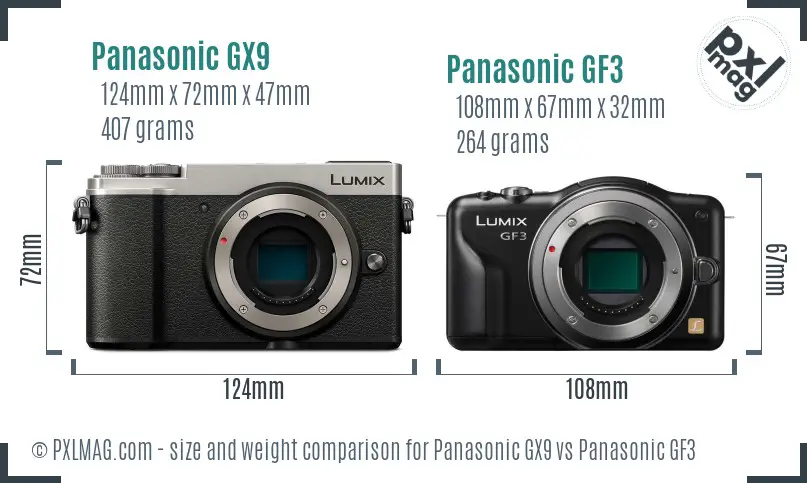 Panasonic GX9 vs Panasonic GF3 size comparison